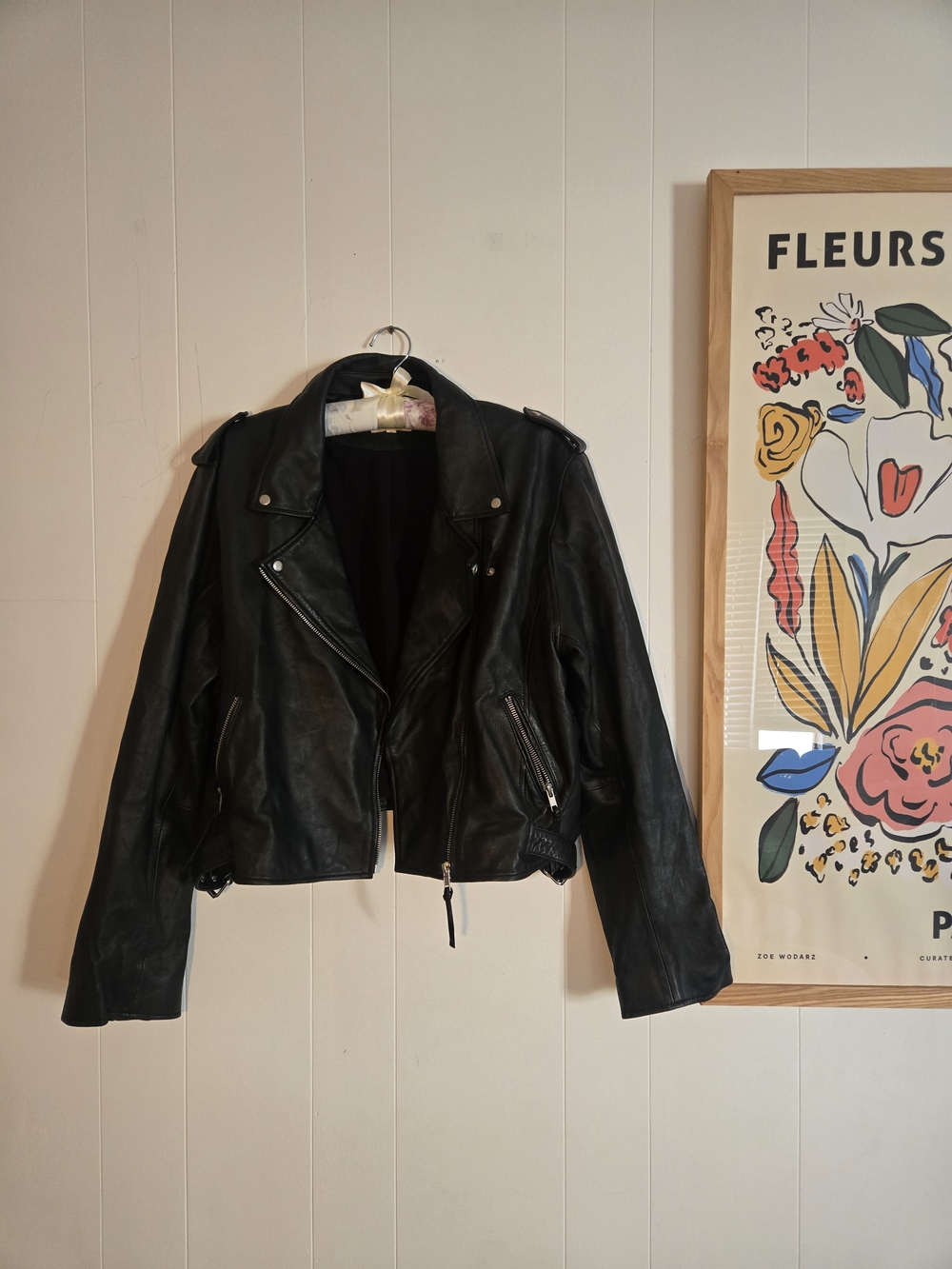 Black Leather Moto Jacket - Women's Cropped Biker Style